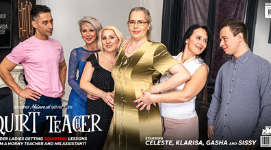 Mature.nl Celeste (53), Gasha (46), Klarisa (46), Mugur (43), Nikki Nuttz (25) & Sissy (43) - four older ladies get teached how to squirt and then some! - 20 March 2021 (1080p/photo)