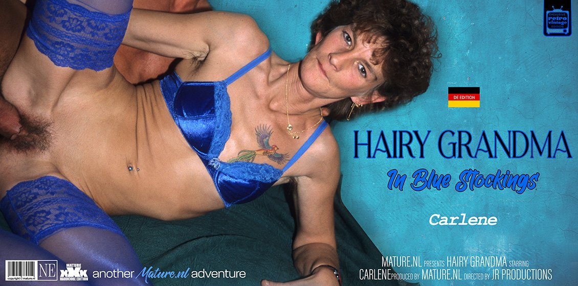 Mature.nl Carlene (52) - Hairy grandma Carlene gets fucked while wearing blue stockings