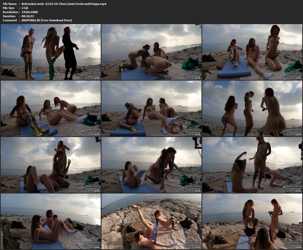 NebraskaCoeds Cheri, Josie Fresh and Poppy - Three Girls Doing Naked Yoga On The Beach Early Spring Hard Nipples