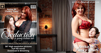Mature.nl Anita M. (41) & Funky Town (22) - Teeny babe Funky Town gets seduced by her horny neighbour Anita M. in the living room - 17 March 2023