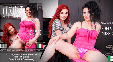 Mature.nl Miss Olivia (19) & Sofia Siena (EU) (49) - Hairy mature Sofia Siena gets her hairy pussy licked by her stepdaughter Miss Olivia - 2 June 2023