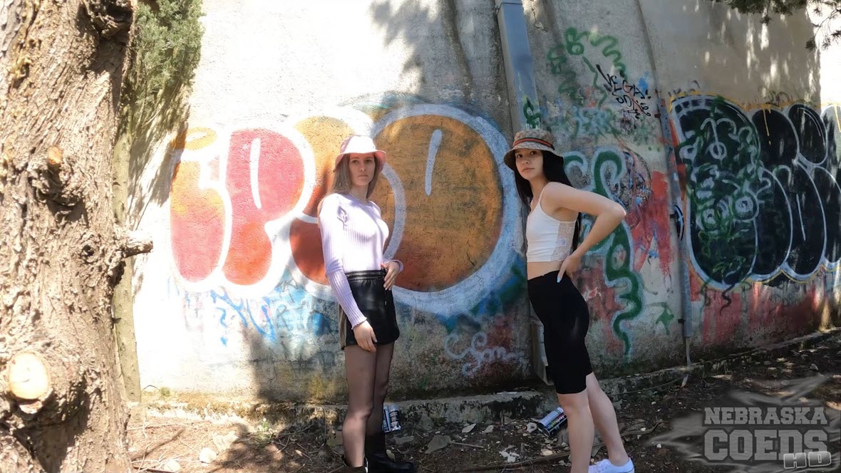 NebraskaCoeds Josie Fresh & Matty - Josie Matty On Vacation Risky Public Nude Spray Painting Graffiti Art While Dancing