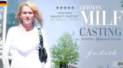 Blonde German MILF Judith masturbates on her very first casting where she gave it all