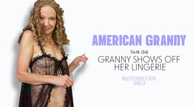 American Granny shows off her lingerie and shaved granny pussy!